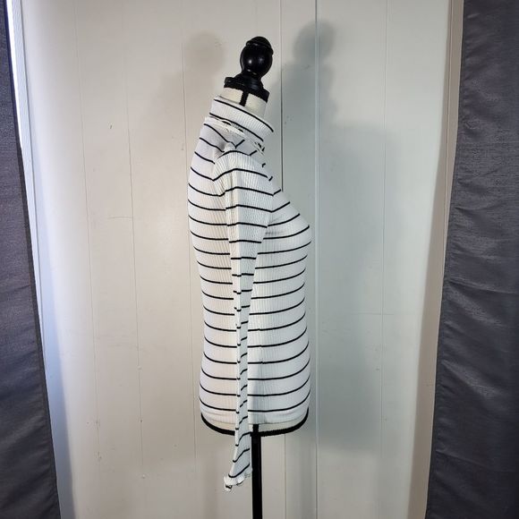 JCREW White Black Ribbed Striped Thin Turtleneck Sweater Size XXSmall - Picture 4 of 5